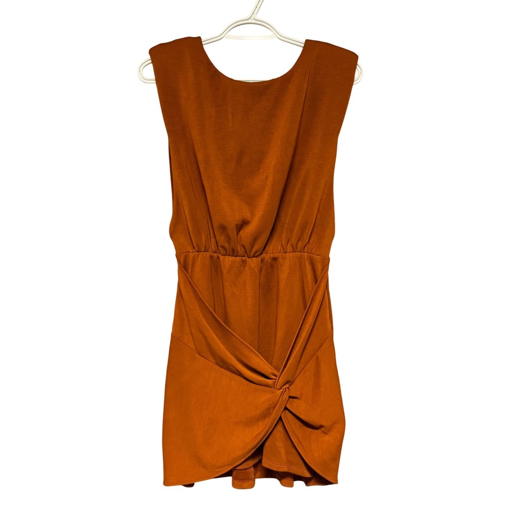 Free People Runaway Twist Front Ruched Waist Cap Sleeve Mini Dress Brandy XS